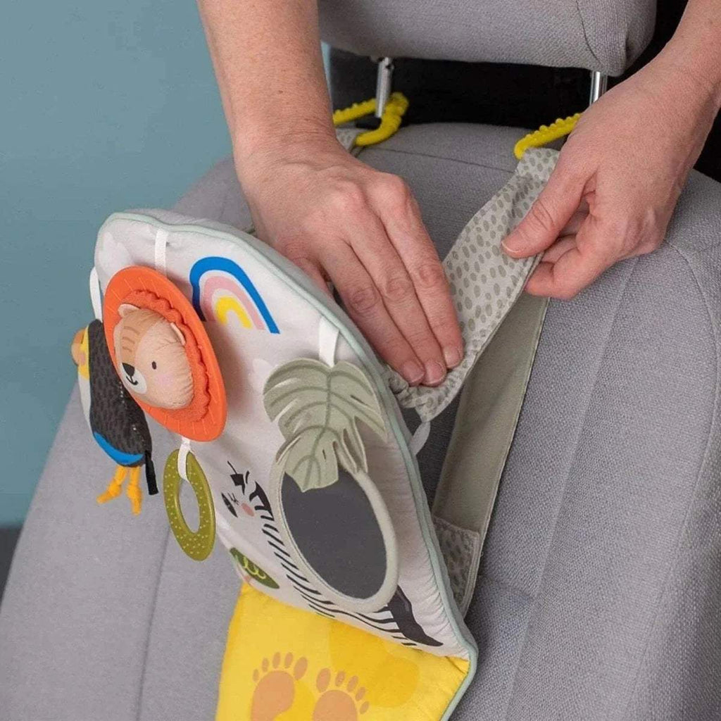 Baby play & kick activity car toy attached on seat with crinkly lion ring and mirror