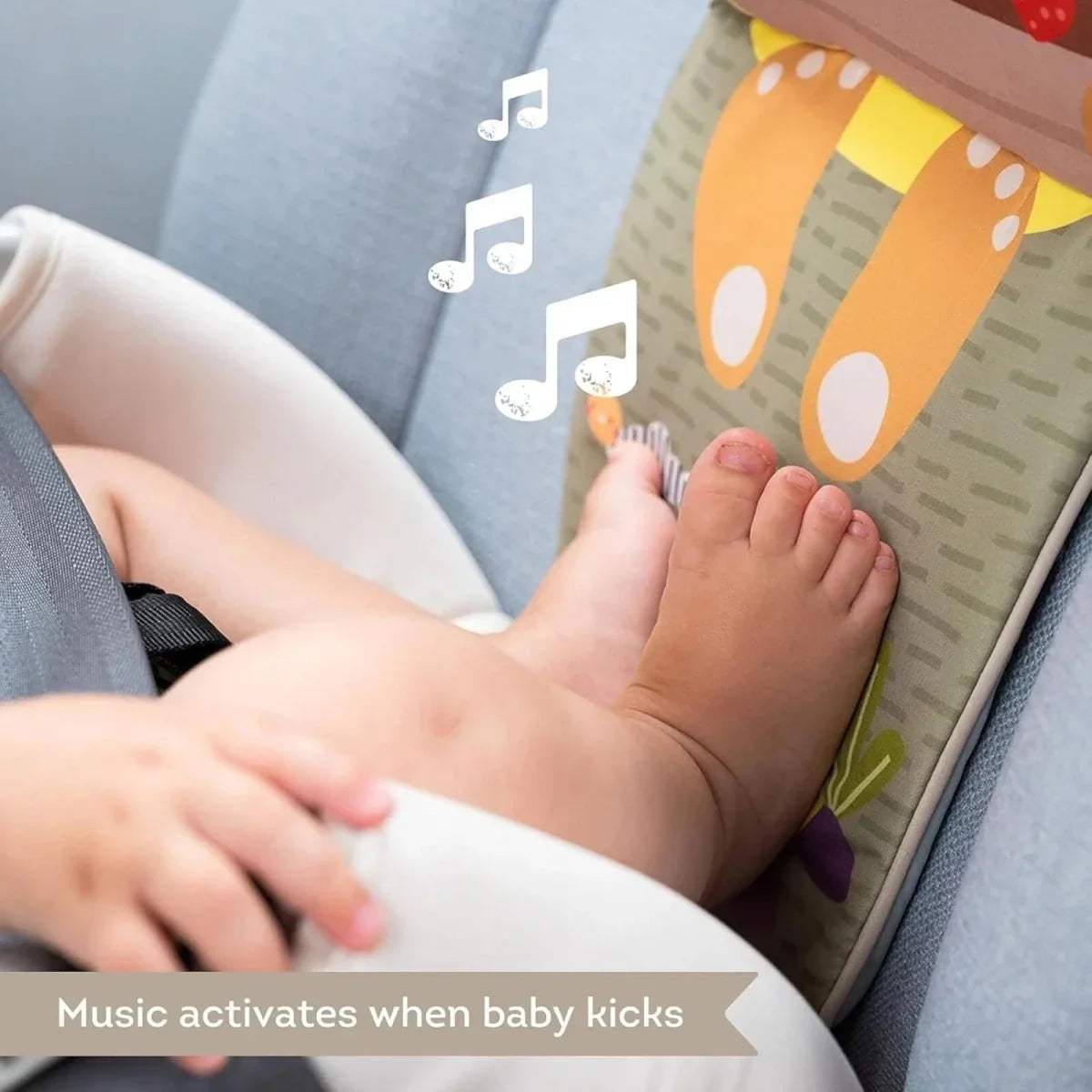 Textured bunny kick pad for a car seat with attached hanging fabric straps