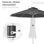 Dark grey parasol with manual crank mechanism and control unit on pole