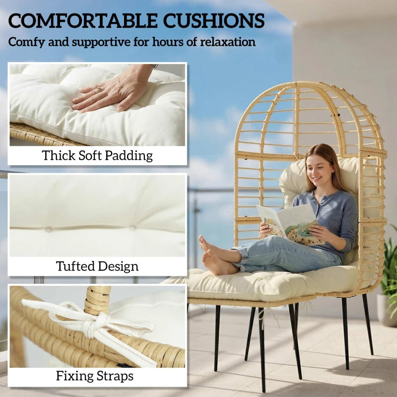 Thick white chair cushion with tufted design and fixing straps