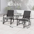 Black patio gliding armchairs with high back and armrests, size dimensions shown