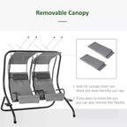 Grey canopy swing chair with two seats and removable top canopy cover