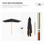 Black garden parasol with detachable two-piece pole design for easy storage
