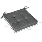 Grey square chair seat cushion with corner ties, 42 x 42 cm, 5 cm thick