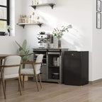 Black compact mini refrigerator with closed door and under-counter footprint