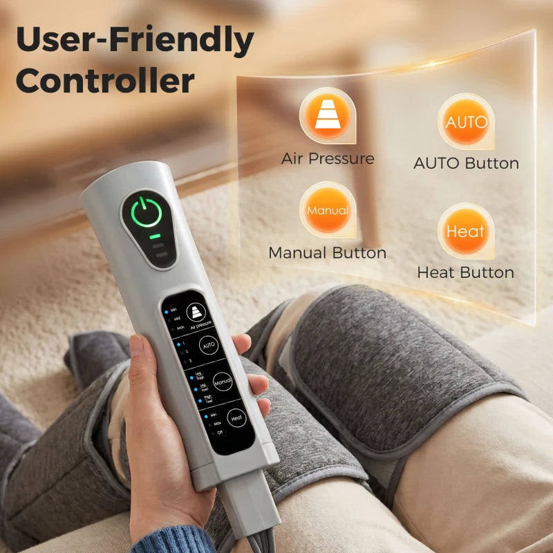 Grey heat and air-pressure leg massager controller with buttons for auto settings