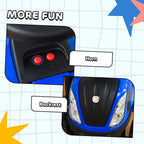 Blue toddler ride-on tractor walker with red dashboard buttons and horn on black panel