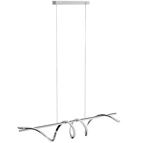 Silver-tone pendant light with three curved arms and hanging cords