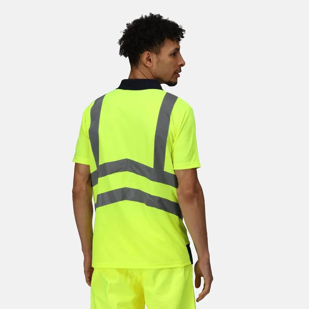 Regatta TRS189 Pro Hi-Vis Short Sleeve Polo Shirt Yellow/Navy XL - Bobobiy