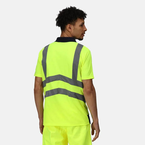 Regatta TRS189 Pro Hi-Vis Short Sleeve Polo Shirt Yellow/Navy XL - Bobobiy