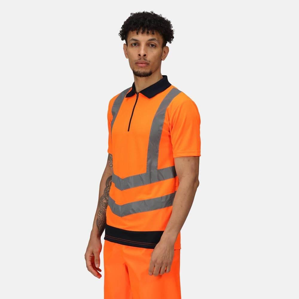 Regatta TRS189 Pro Hi-Vis Short Sleeve Polo Shirt Orange/Navy Large - Bobobiy