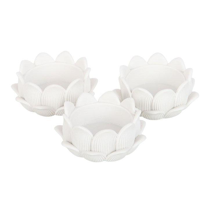 Set of 3 White Lotus Flower Tealight Holders