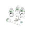 Baby glass feeding bottle starter kit with three mint anti-colic valves and caps