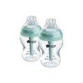 Anti-colic baby bottles (2 pack) with soft teal teats and clear vented wand