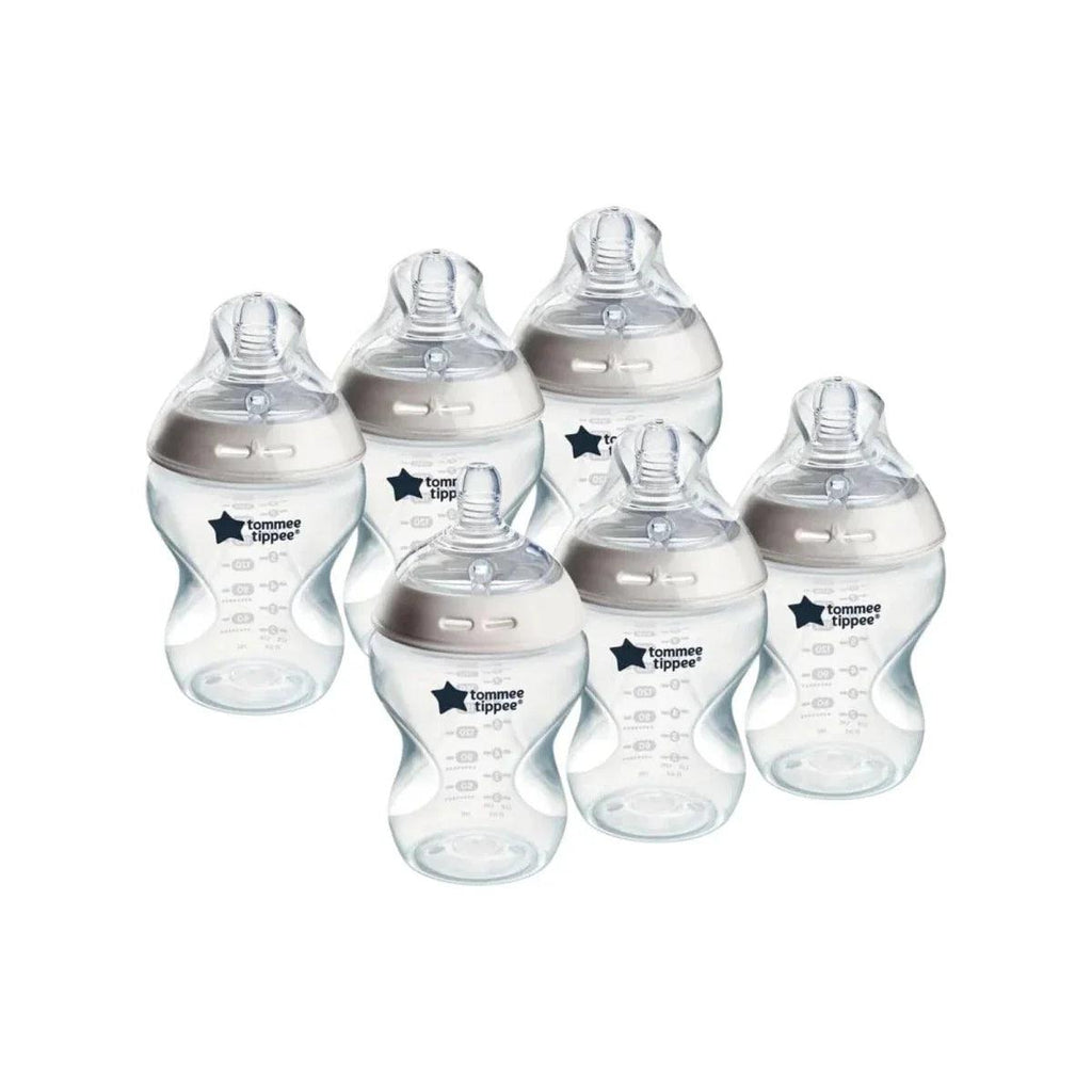 Tommee Tippee baby bottle set, 6 clear 260 ml bottles with anti-colic teats
