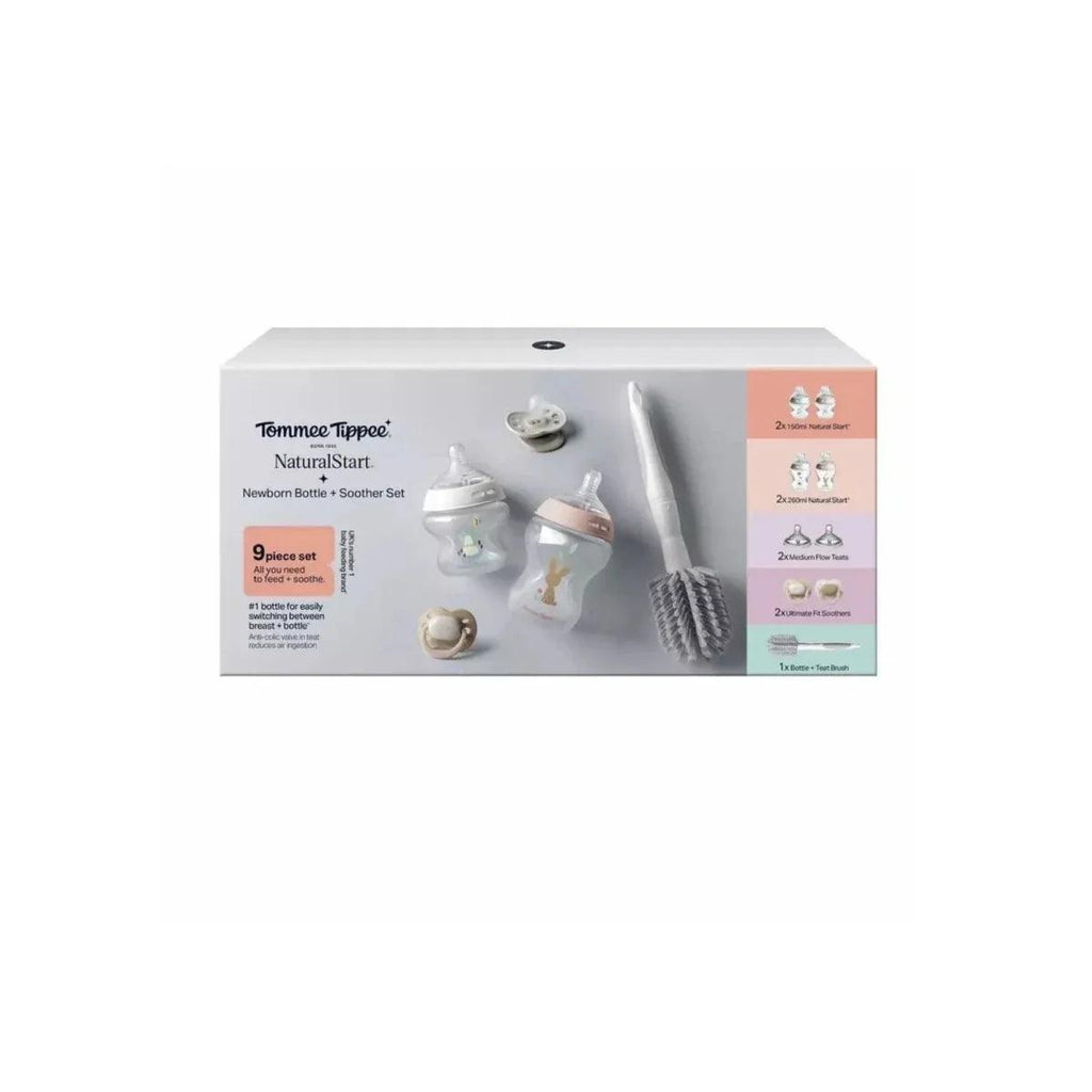 Tommee Tippee Natural Start pink newborn starter kit box with bottles and brush