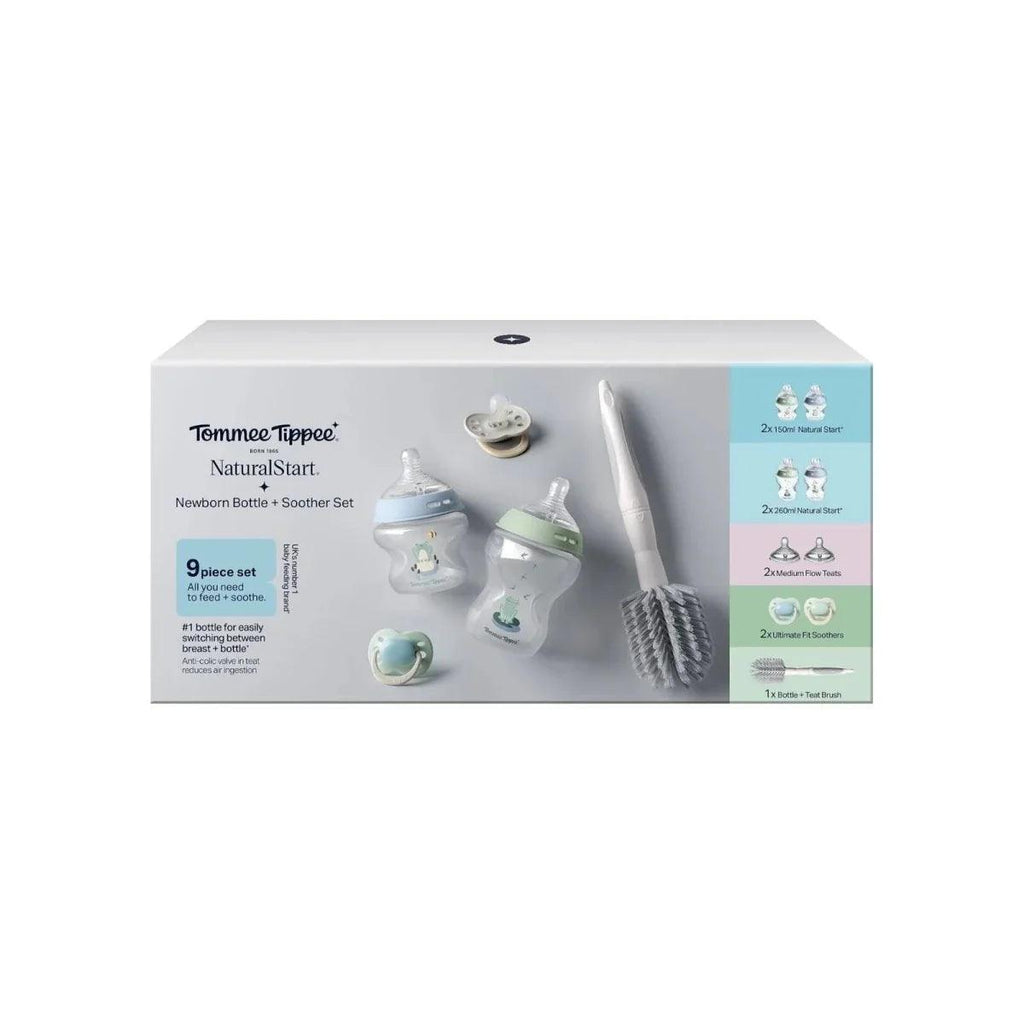 Tommee Tippee Natural Start newborn starter kit box with blue bottle set
