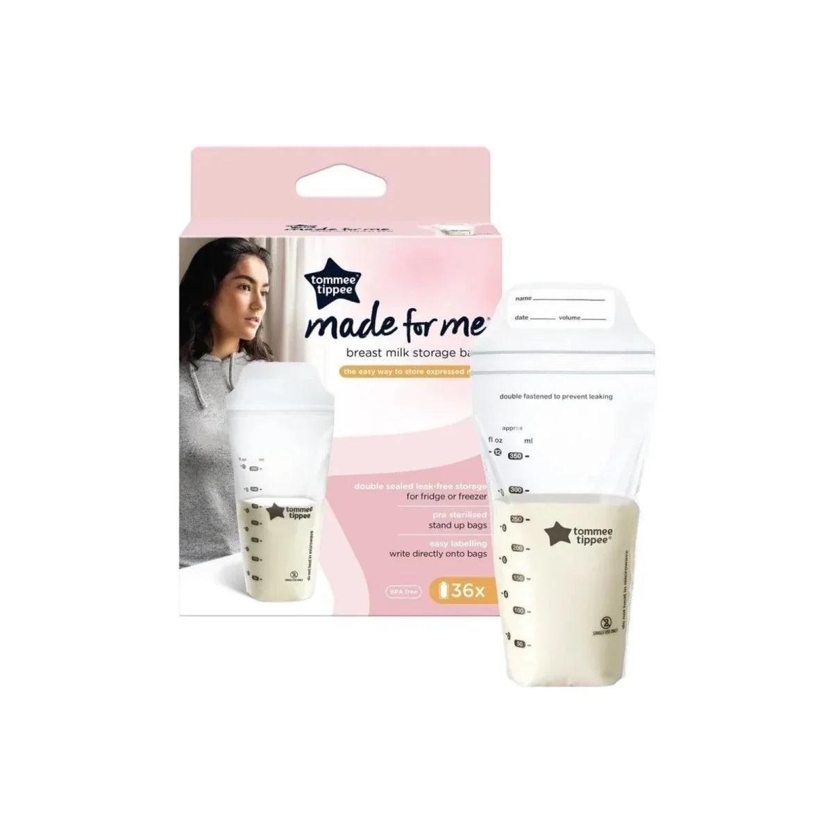 Tommee Tippee breast milk storage bags, 36-pack, clear/white pouches in retail box