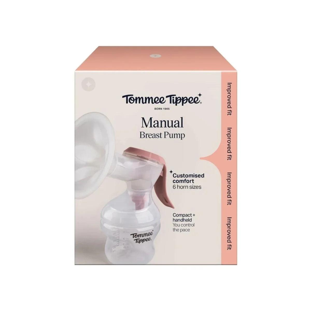 Manual breast pump kit in retail box with pump and included accessories