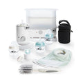 Tommee Tippee white feeding set with electric steam steriliser, bottles, bib, and brush