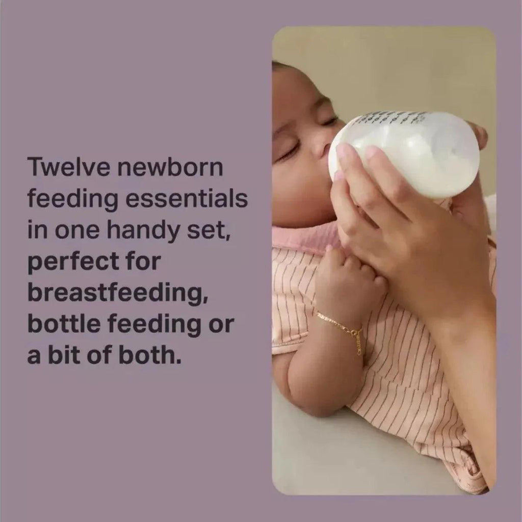 Newborn drinking from a Tommee Tippee feeding bottle