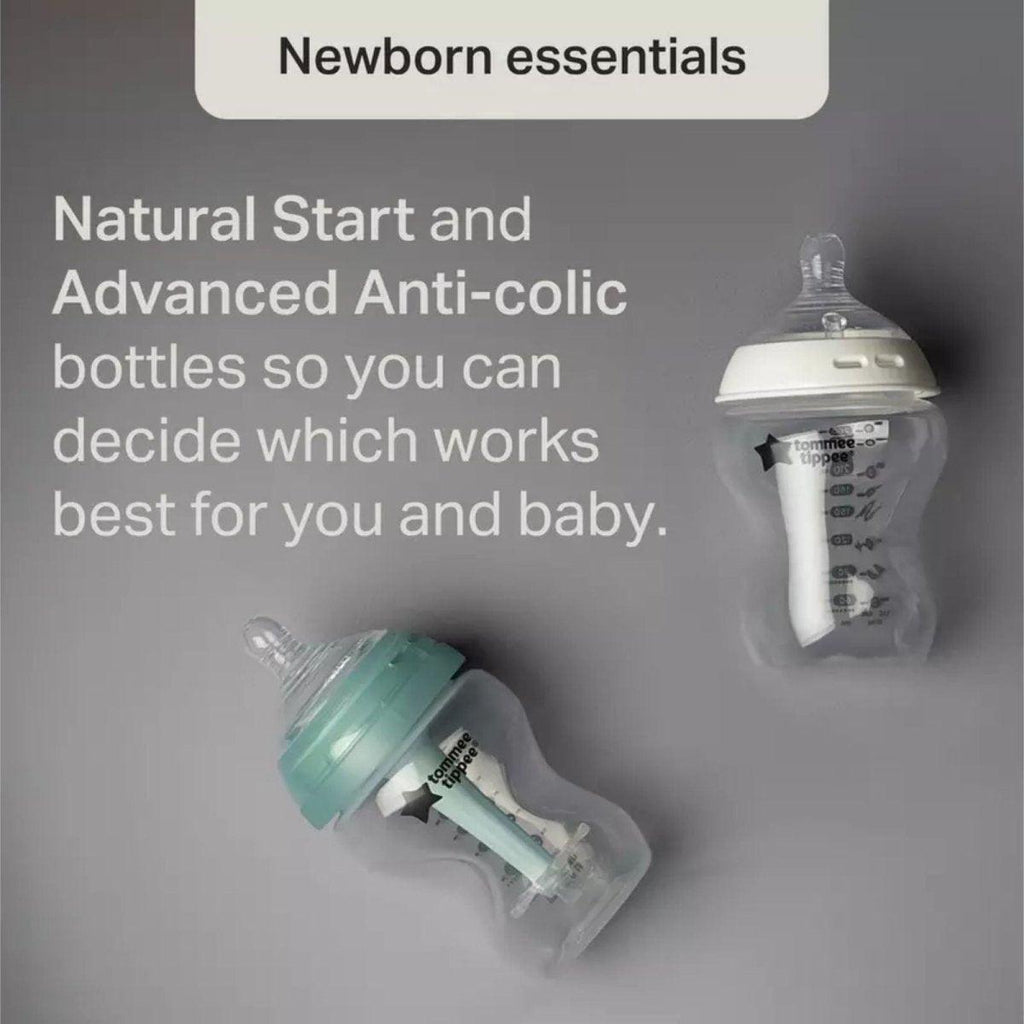 Anti-colic baby bottles with measuring markings, newborn feeding essentials