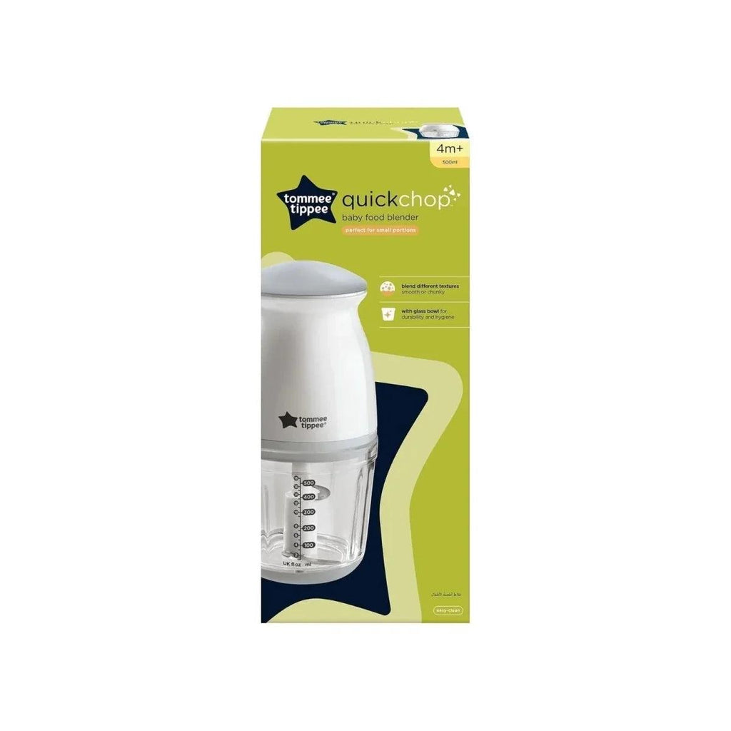 Tommee Tippee quickchop baby food blender box with white and lime design