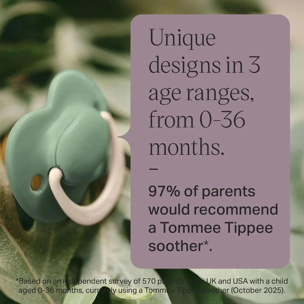 Green latex soother with flexible shield and teat.