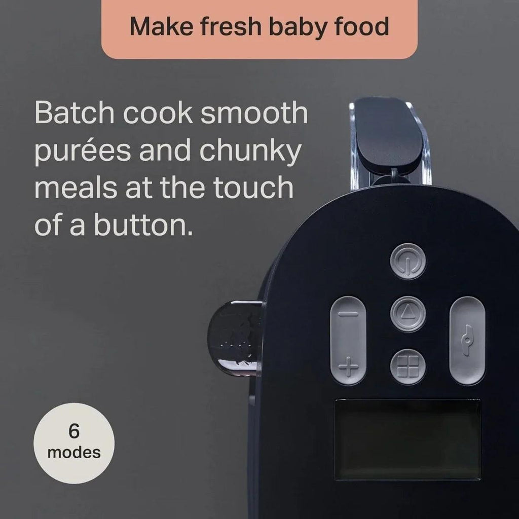 Black baby food maker control panel with display and mode buttons