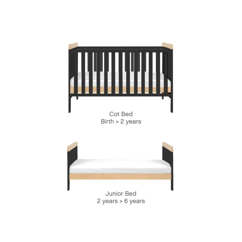 Slate cot bed convertible view with light wood panels