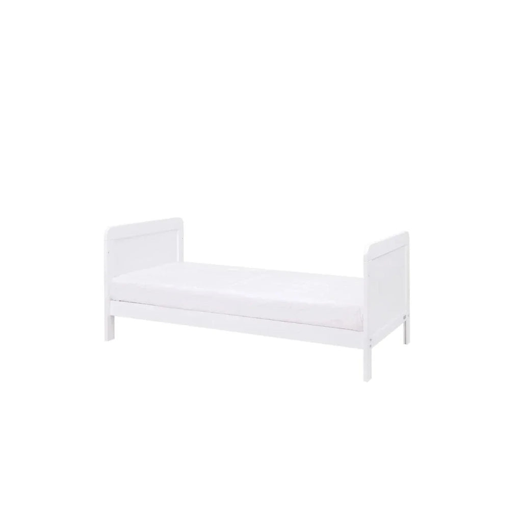 White junior bed frame with low side panels and end rails