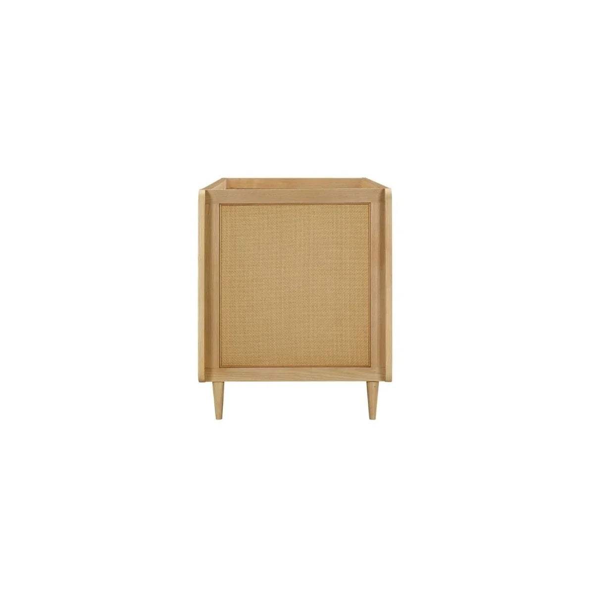 Light oak cot bed end panel with fabric panel and two supporting legs