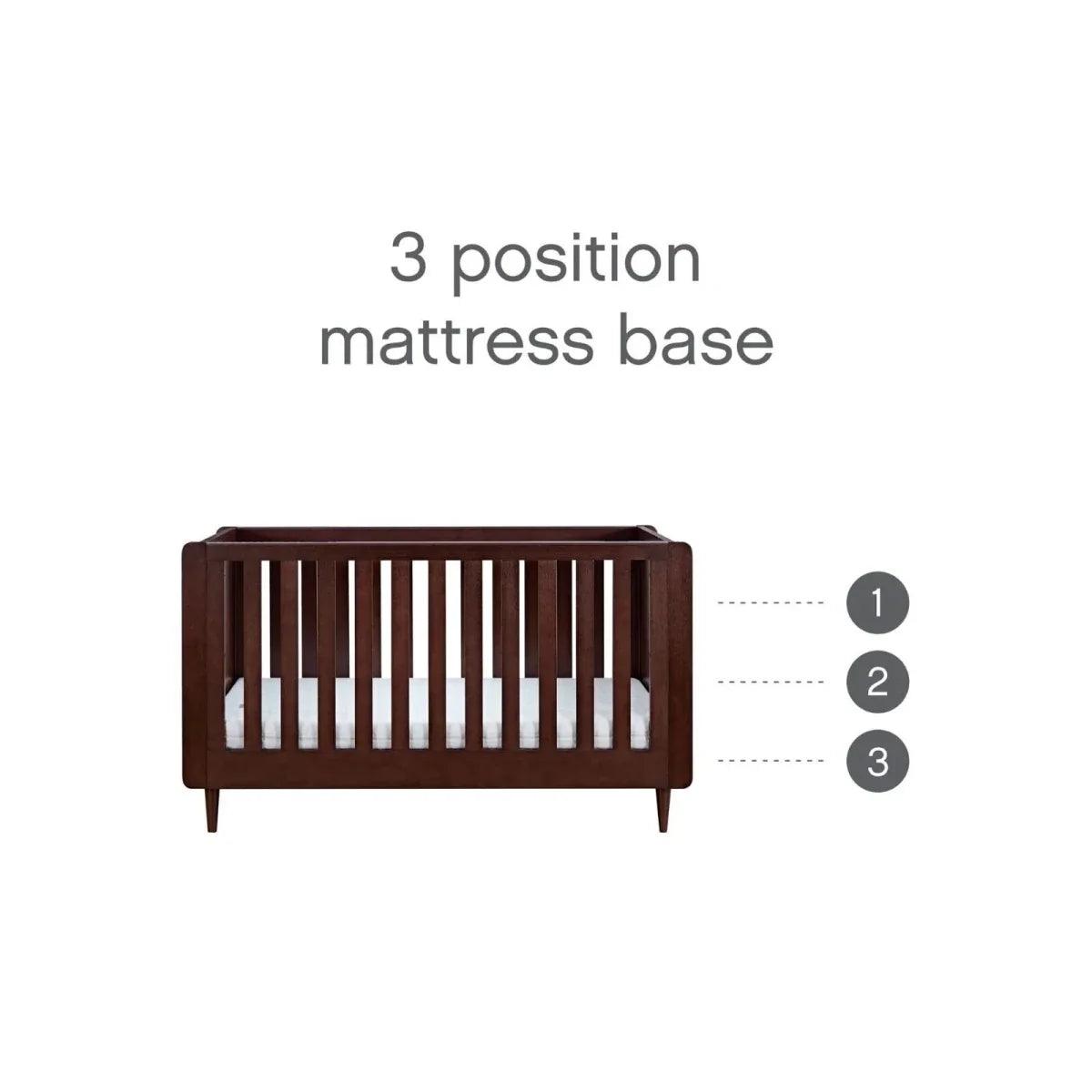 Warm walnut cot bed frame with vertical slat guard and woven side panel
