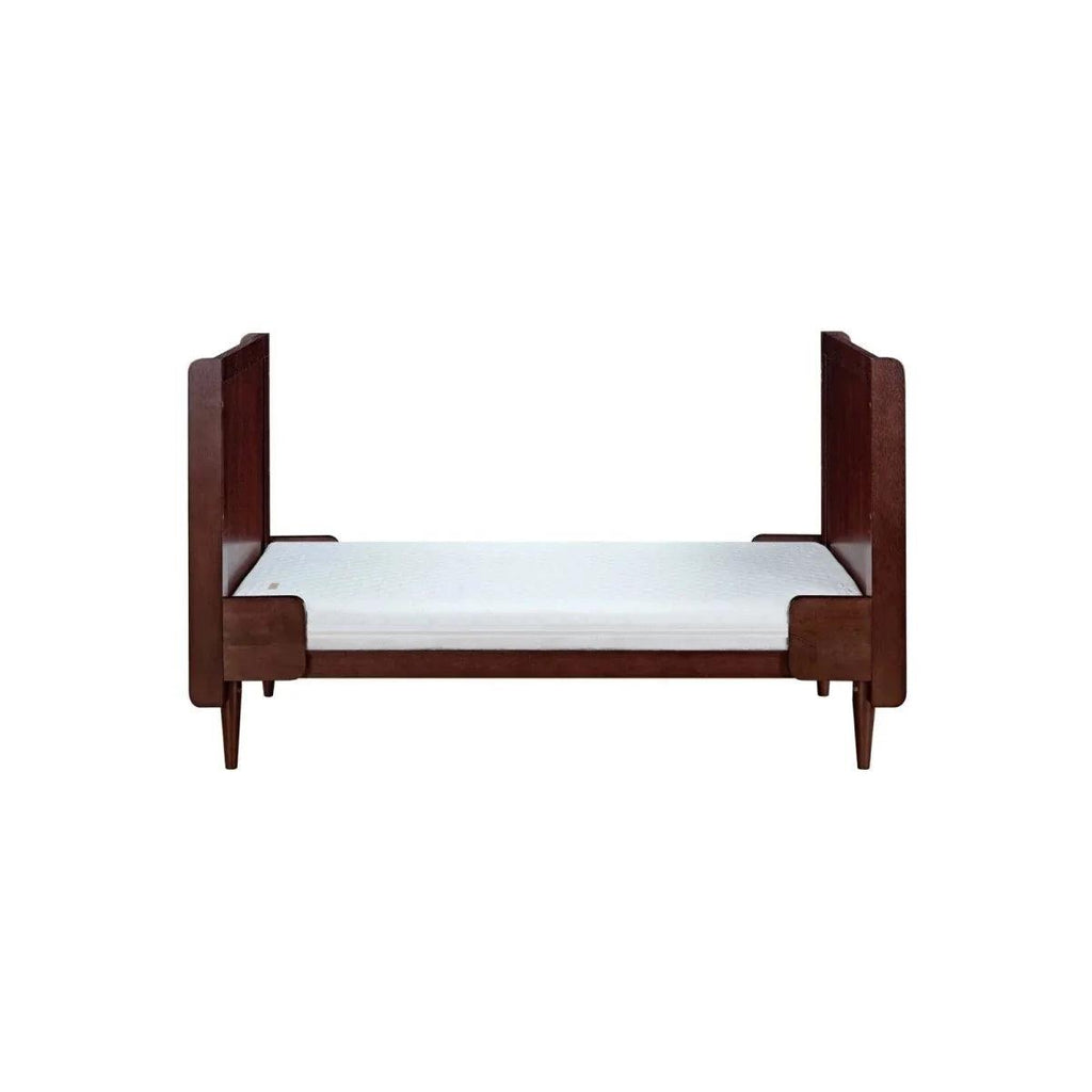 Warm walnut low bed base with side rails and end posts
