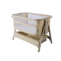 Sand bedside crib with mesh sides and two open support panels