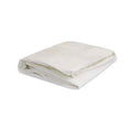 White waterproof fitted sheet, folded stack with smooth top surface.