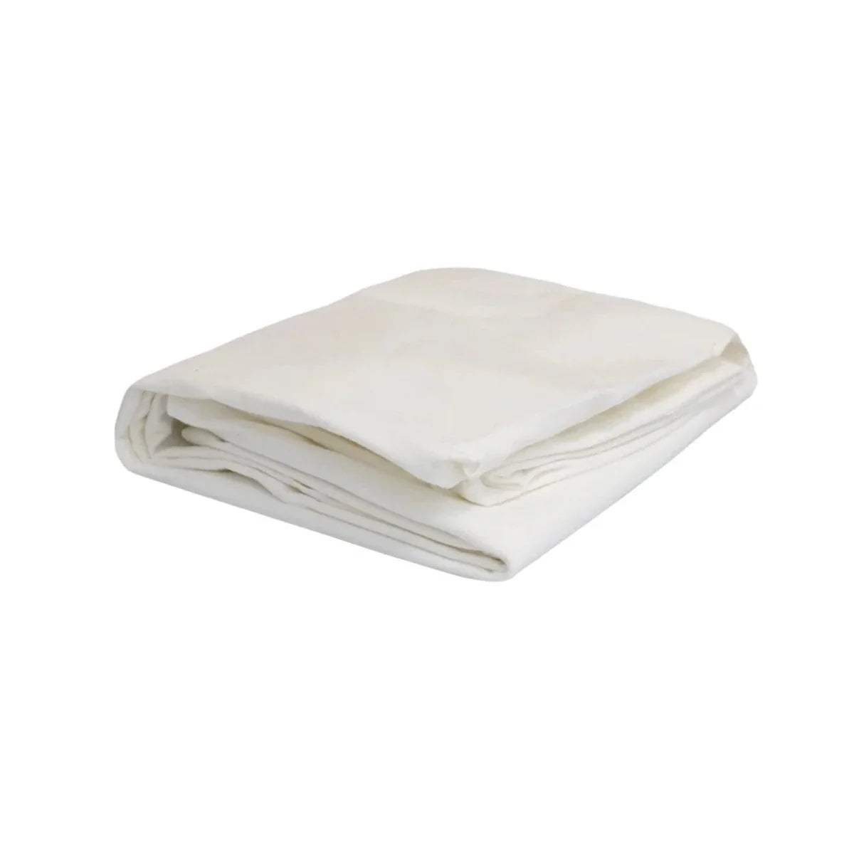 White waterproof fitted sheet, folded stack with smooth top surface.