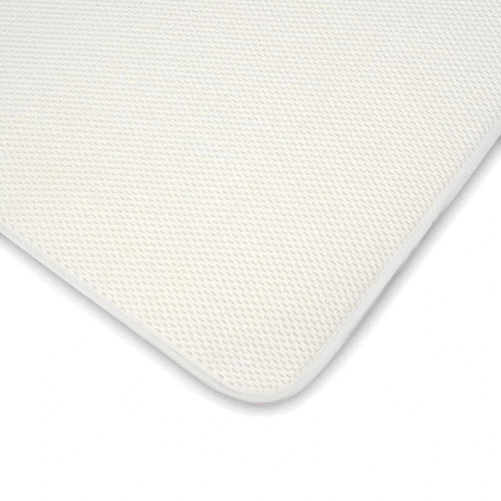 Breathable mattress topper protector corner, light cream textured fabric
