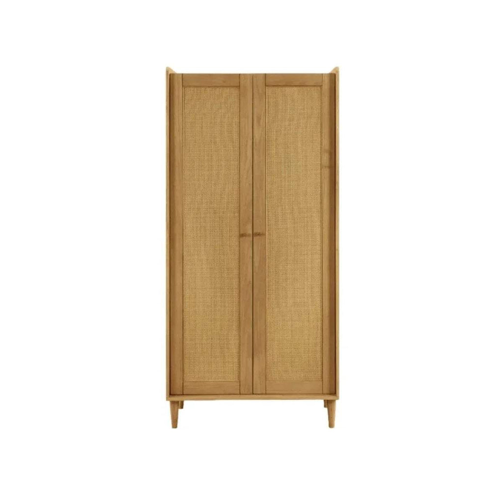 Light oak wardrobe with two tall doors and simple vertical paneling