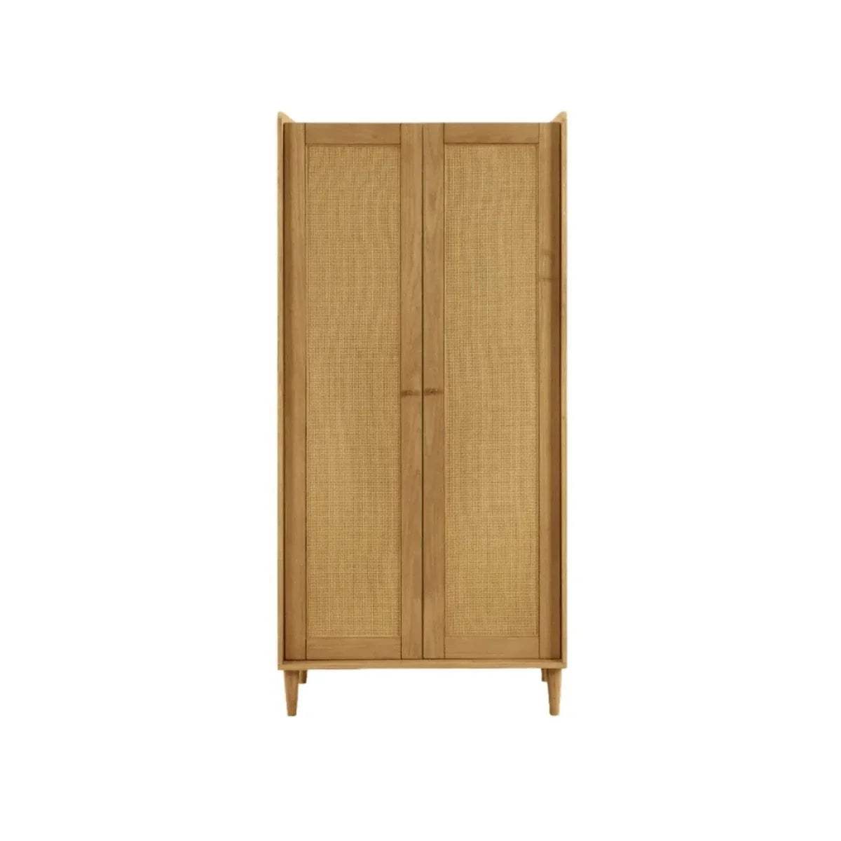 Light oak wardrobe with two tall doors and simple vertical paneling