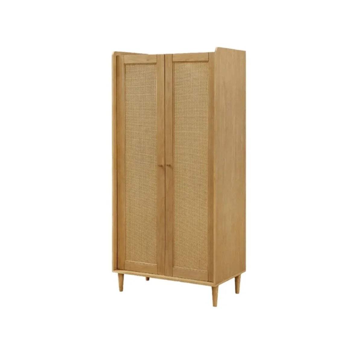 Light oak wardrobe with two doors and woven textures on the front panels