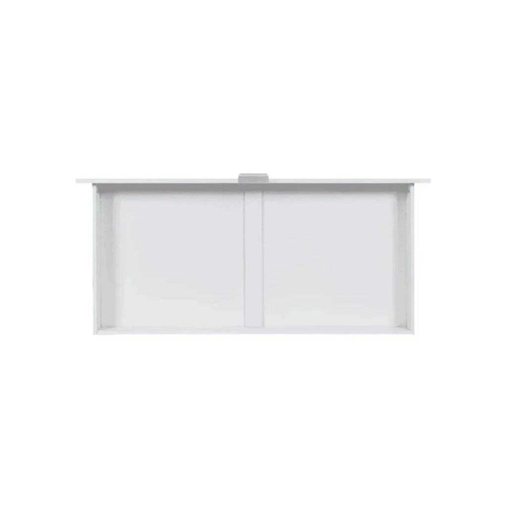 White underbed drawer box with center divider and top rail