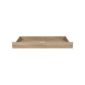 Oak underbed storage drawer with open top and small central pull handle