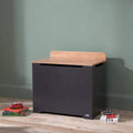Children's toy box with dark slate body and honey oak hinged lid