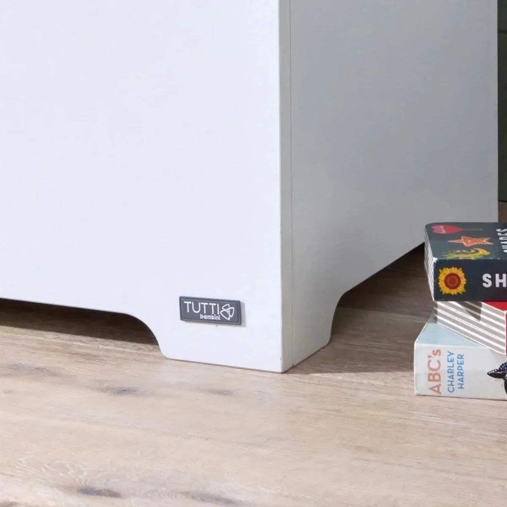 White toy box base with curved cutout edge and Tutti Bambini logo