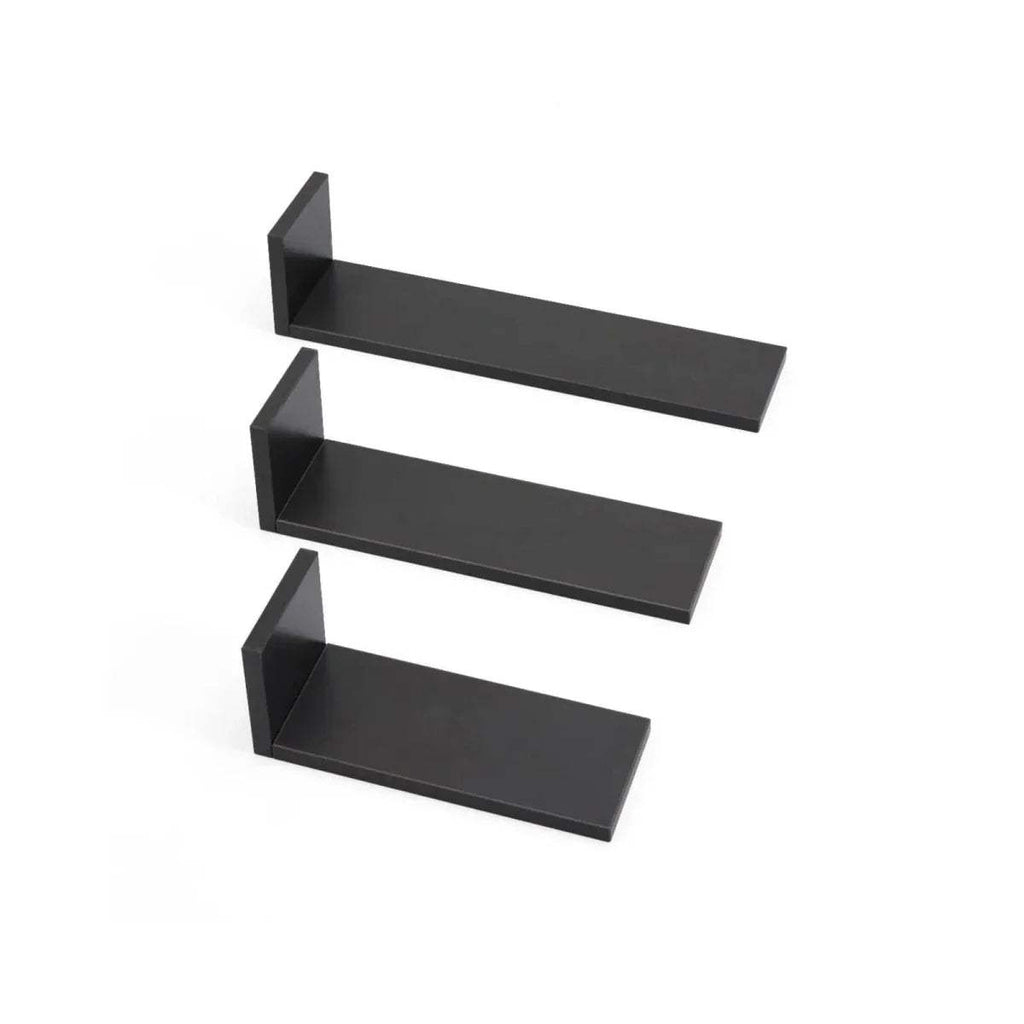 Slate grey L-shaped wall shelf set of three, open box brackets