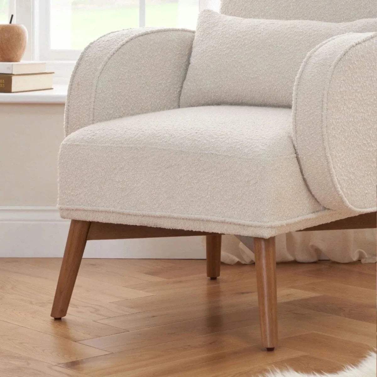 Fresh cream boucle rocking chair armchair seat and back, thick cushioned upholstery