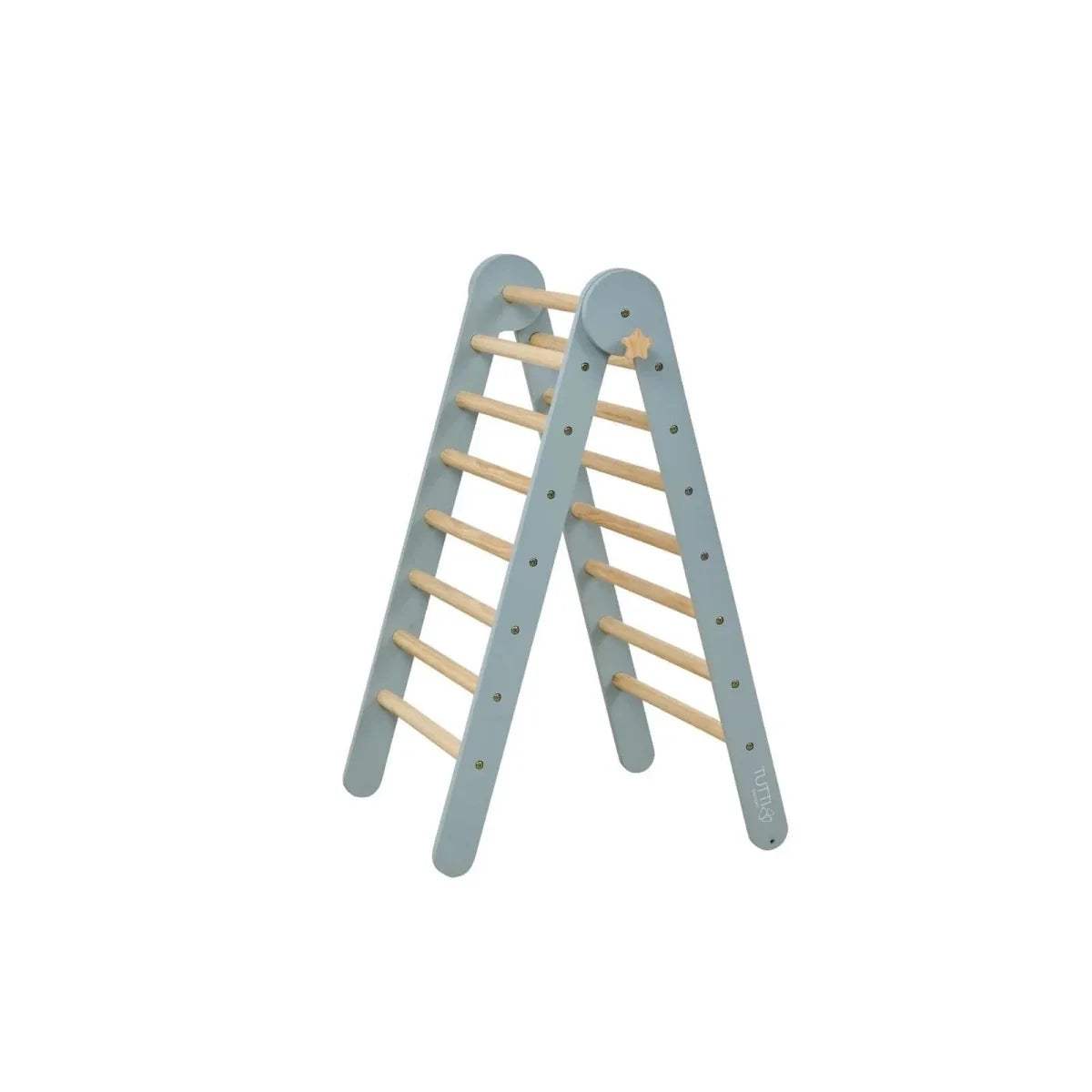 Ocean stone Montessori climbing frame with wooden ladder rungs between two angled panels