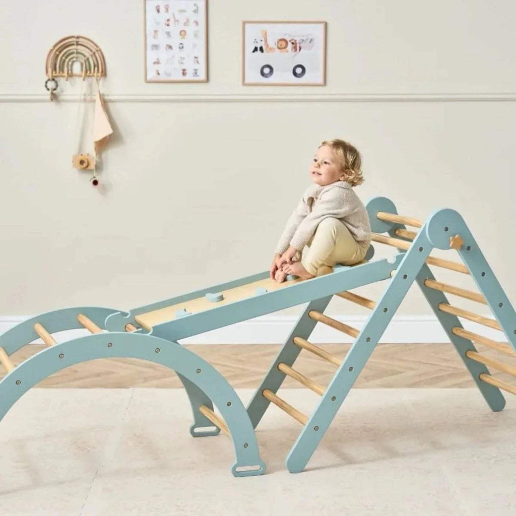 Ocean stone 3-in-1 pikler climbing frame with wall, ladder, and curved ramp structure