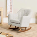 Children's boucle rocking chair in light cream with curved wooden rockers